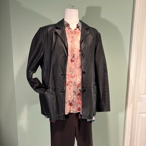 Women’s Black Leather Jacket w/distressing size L